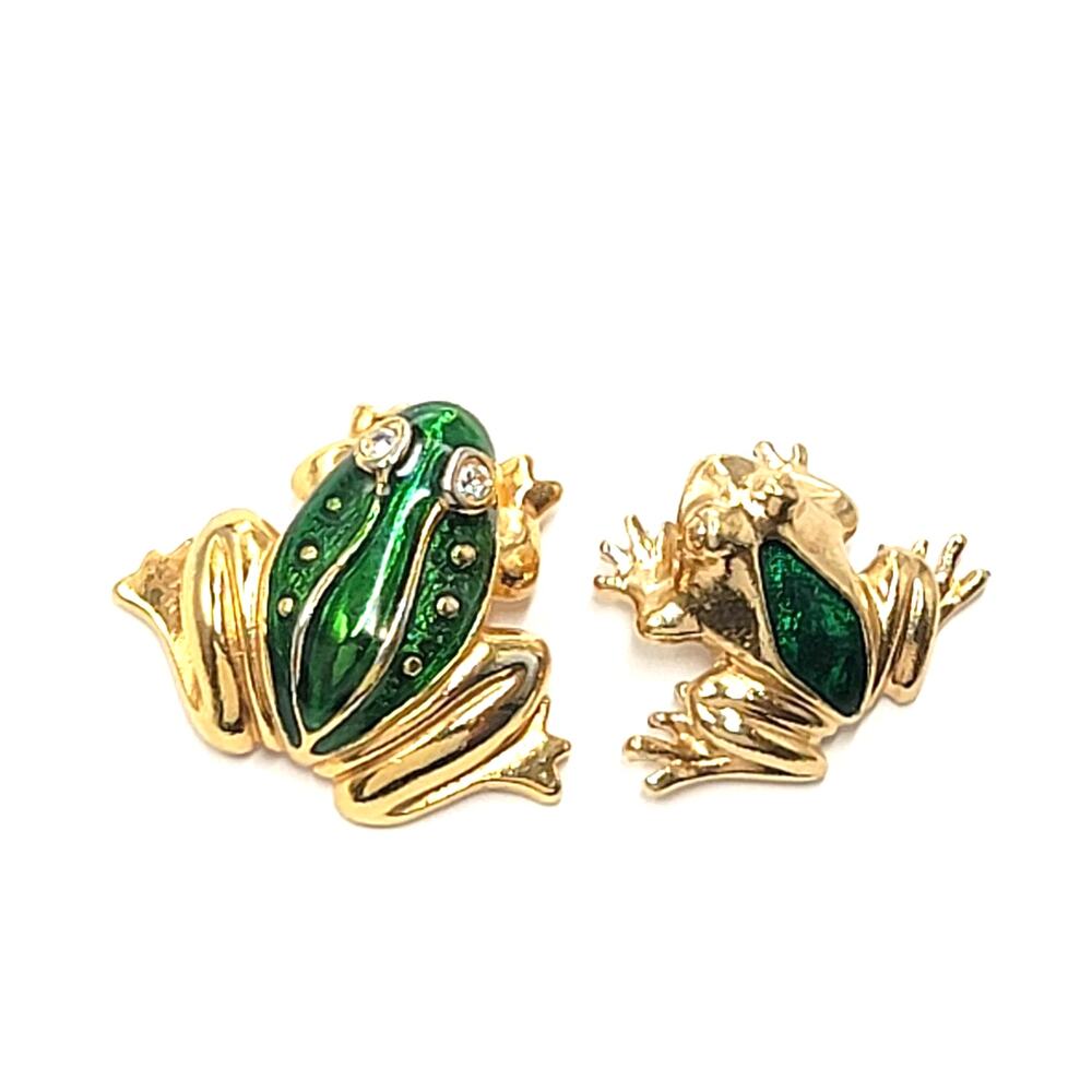 Vintage Frog Pins Lot Green Enamel Rhinestone Animal Brooch Lot